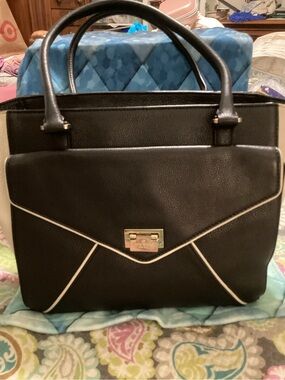 kate spade Black Satchel with Cream Piping and Gold Hardware